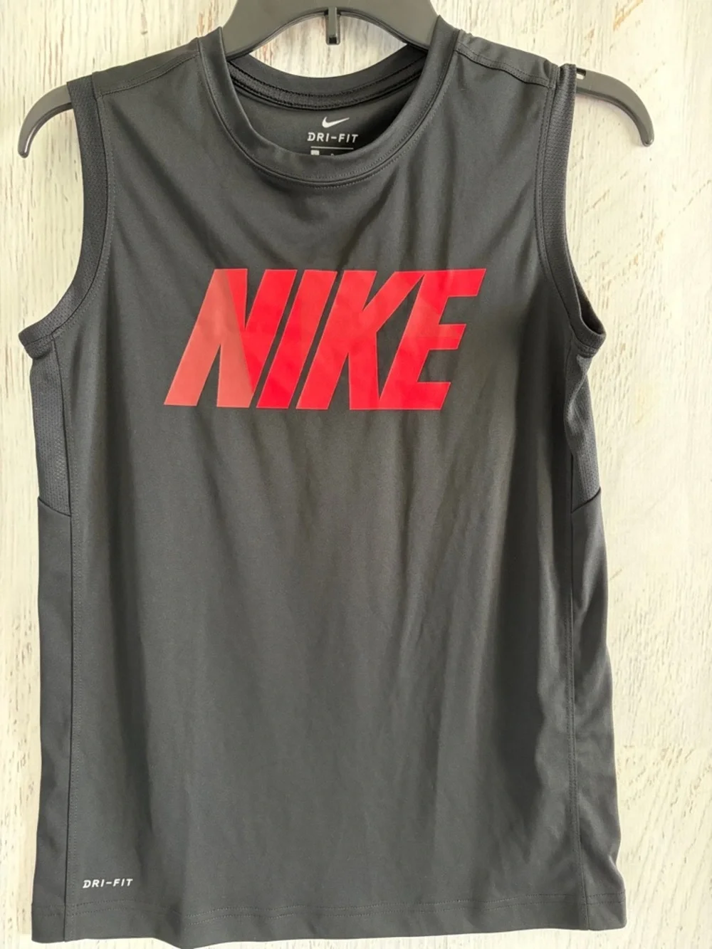 Nike Boy’s Black & Charcoal Sleeveless Dri-FIT Tanks with Red Logos